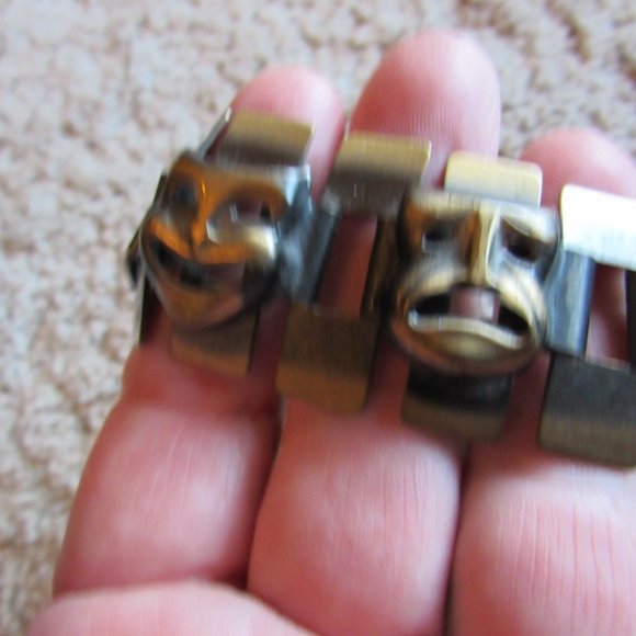 Vintage Handmade Bronze Metal Tragedy and Comedy Bracelet - Picture 6 of 6